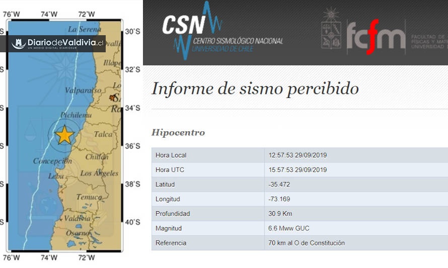 Fuerte sismo que afectó a zona central se percibió levemente en Los Ríos