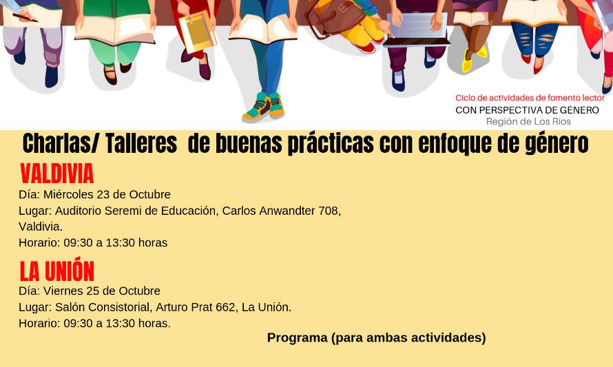 Invitan a charlas- talleres de lectura con enfoque de género en Valdivia y La Unión
