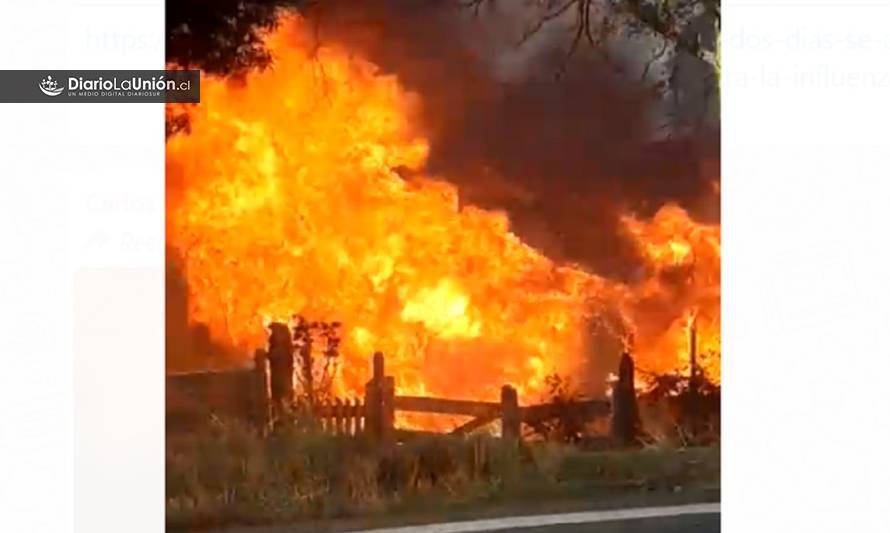 Incendio de casa habitación en sector rural de La Unión